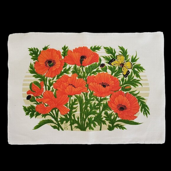 Printed Silk Screen Placemats Poppy 6 Piece The Bagshaws of St Lucia West Indies - Picture 1 of 5